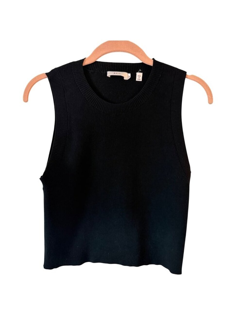A.L.C. Black Ribbed Knit Sleeveless Tank Top Size M